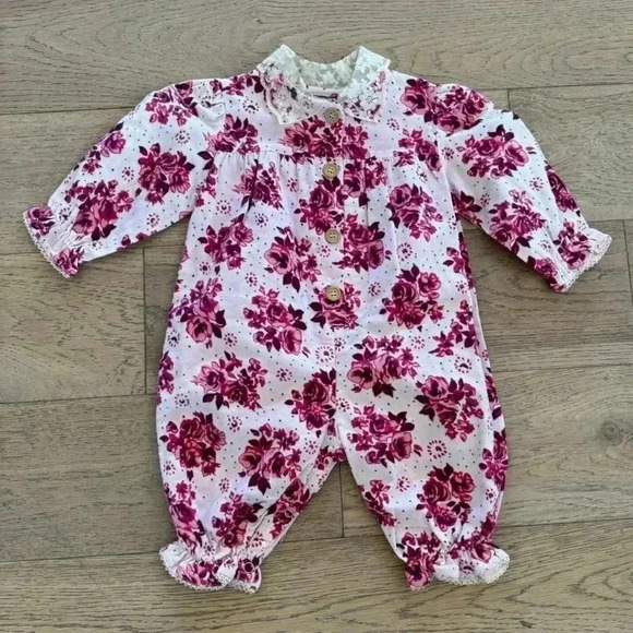 Vintage Jet Set Girls Floral One Piece Pink Size 9 Months - Picture 1 of 5